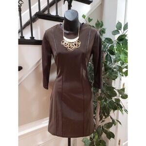 Nha Khanh Women's Brown Polyester Long Sleeve Crew Neck Knee Length Dress Size 4